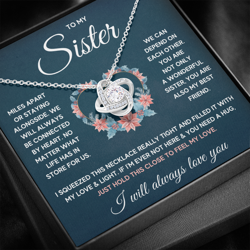 TO MY SISTER SQUEEZED LOVE KNOT NECKLACE GIFT SET